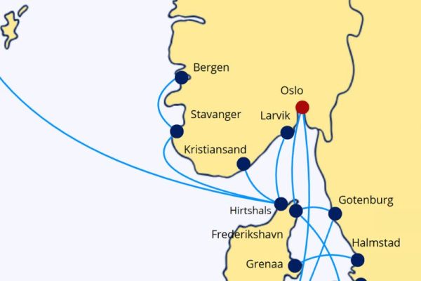 Kaart overtochten Kristiansand en omliggende routes